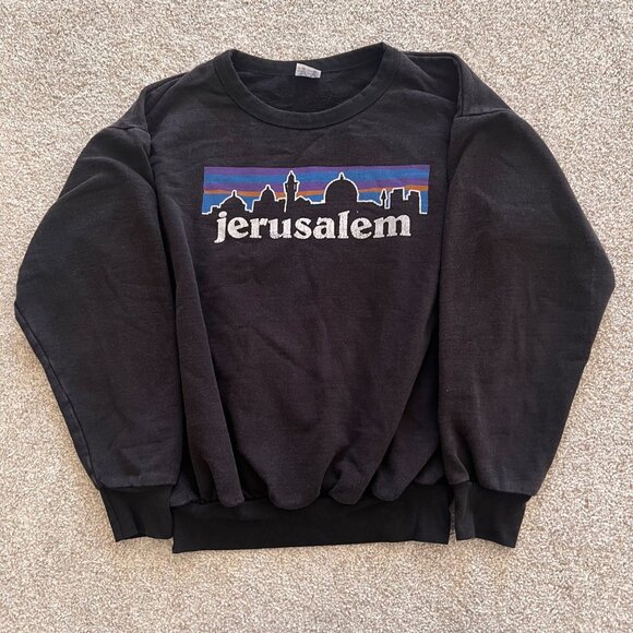 Sweaters - Jerusalem Graphic Print Black Crewneck 100% Cotton